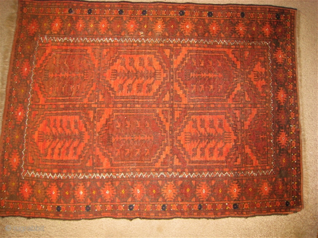 Baluch rug, purchased in Peshawar in 1967.  40 x 28 inches.  Deep color, no repairs or holes.              