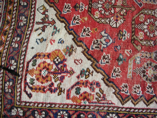 Afshar rug 5'6"x 4'6"  Areas of repiling in the madder field, low areas, fold wear.                 