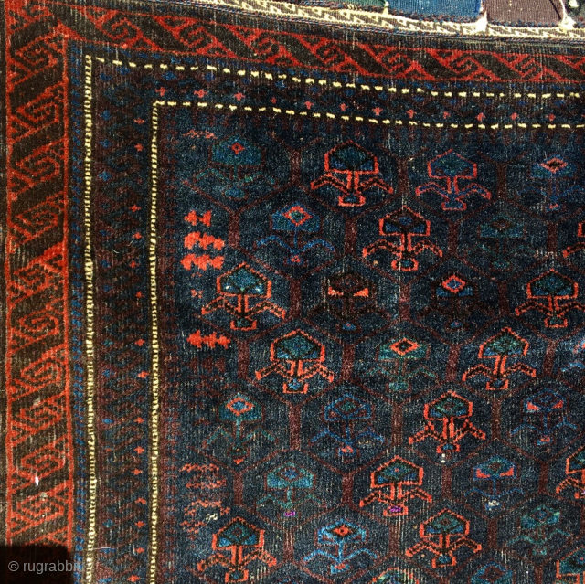 Baluch (Timuri?) bag—half khorjin. 22” x 25” (56 cm x 64 cm). One of those Baluch or Timuri pieces that are hard to photograph so that the colors show.   In  ...