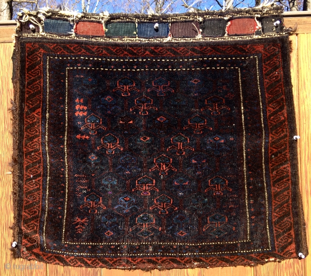 Baluch (Timuri?) bag—half khorjin. 22” x 25” (56 cm x 64 cm) Another one of those Baluch or Timuri pieces that are hard to photograph so that the colors show.    ...