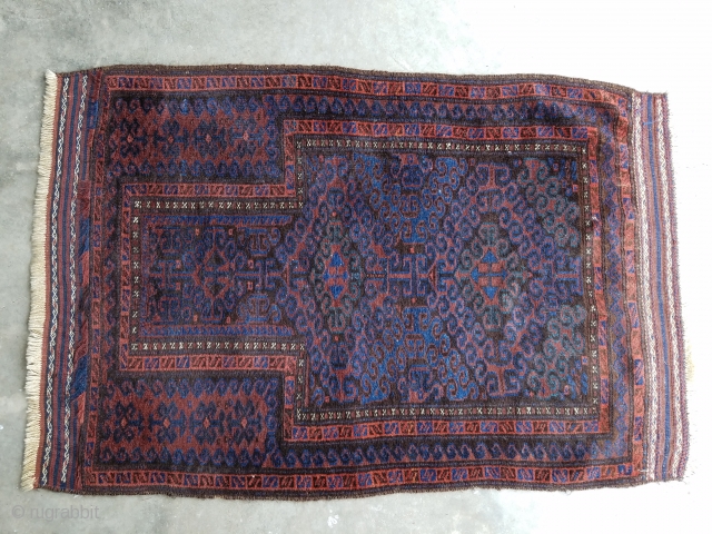 Baluch prayer rug - about 2'11" x 4'5" good even pile. Nice color including blue green.                 