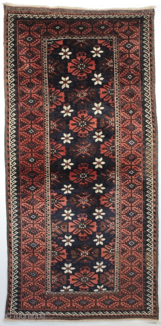 An alluring Mina Khani Baluch rug. Excellent condition and a charming size. 3-3 x 6-9 ft. Late 19th century.              