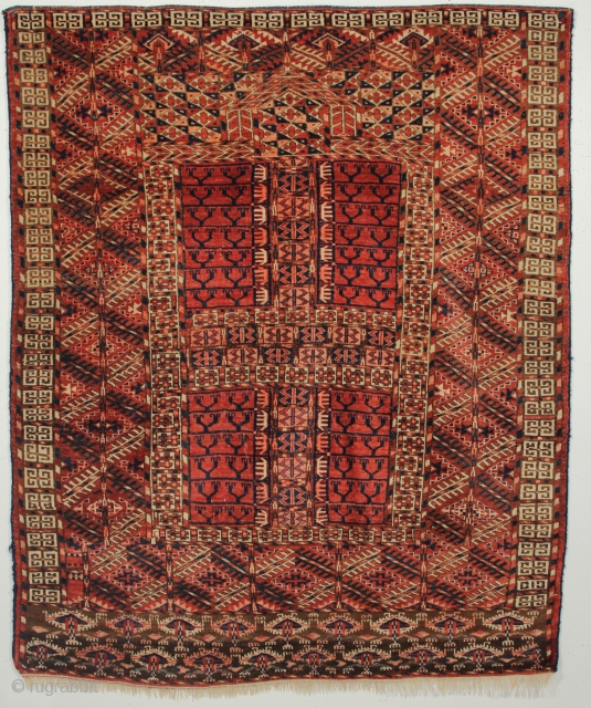 A fantastic Tekke Turkomen Ensi. In great shape and a great size. 3-8 x 4-6 ft. Last quarter of the 19th century. Original selvedge and ends, natural dyes.     