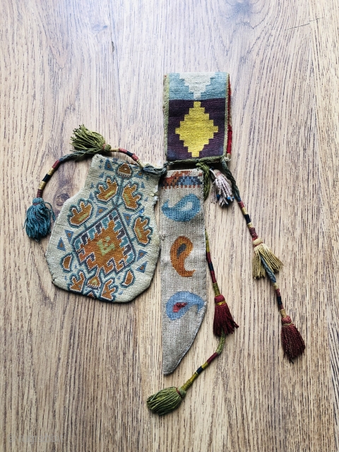 Beautiful Antique Uzbek Lakai purse with Knife case. Excellent natural colours and stitches. Good condition.                  