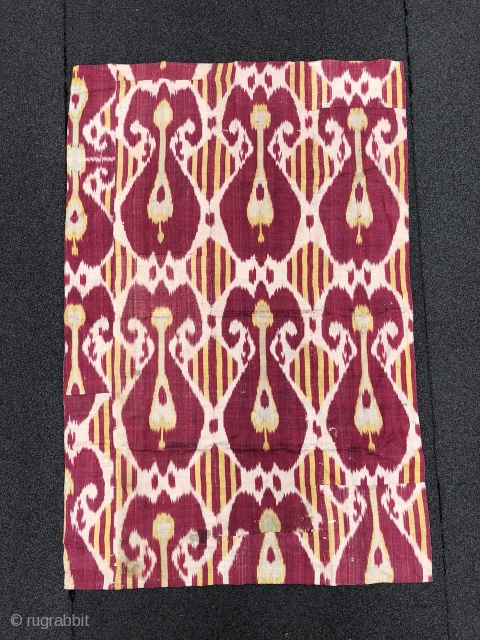 Antique 19th century Uzbek Adras (silk wrap/cotton weft) Ikat panel. Beautiful natural colours. The size is: 88cm X 132cm. Offered reasonable price.           