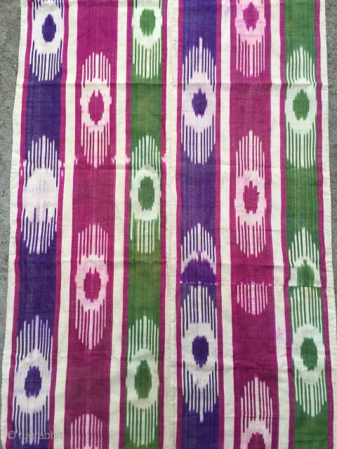 Antique Uzbek Adras Ikat panel(silk wrap/ cotton weft). excellent natural colours and linen. Fair Price.                  