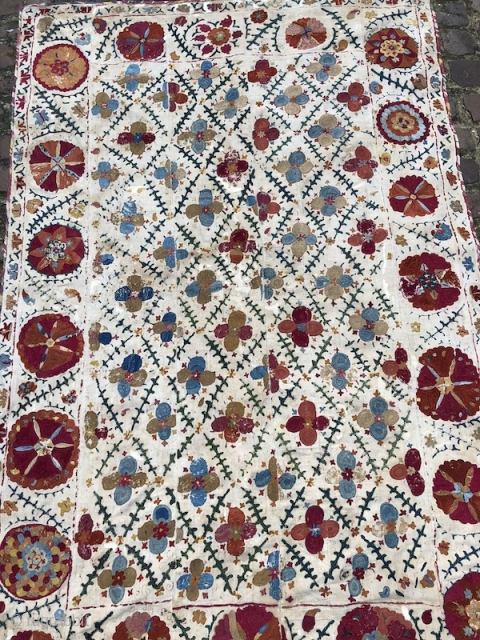 19th century Bukchara Region Uzbek Suzani. Beautiful colours and chain stitches. The size is: 165cm X 188cm. Pls email me for more images.          