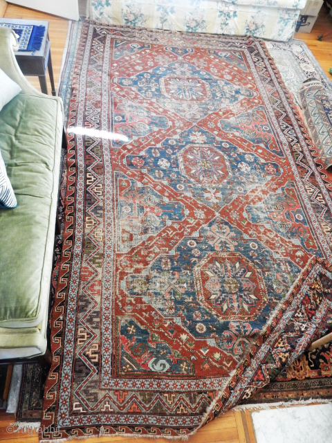 VERY LARGE 7 X 11 FT SOUMAK CARPET WITH SOME WEAR FROM BOYLSTON ASSCOCIATES ANTIQUE CAUCASIAN RUGS - BARGAIN PRICED AT $700 
FREE USA SHIPPING        