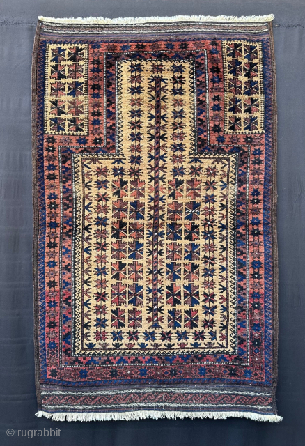 In very good condition, this charming little camel-ground, tree-of-life prayer-rug was made by Timuri tribes circa 1900. The rug is complete with its brocaded elems and measures 1.35 x 0.86m (4' 5"  ...