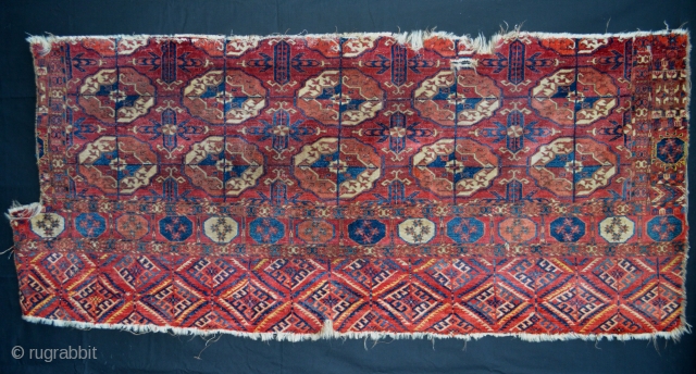 Fragment of a 19th century Tekke Turkmen main carpet 1.91m x 0.81m (6' 3" x 2' 8").                