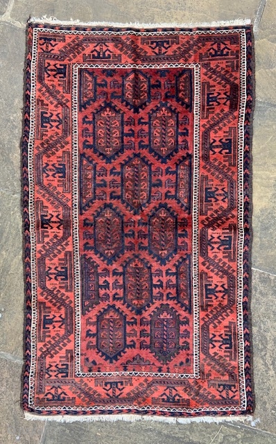 Nice old Baluch rug in overall good condition, acquired as seen from a private UK collection - 1.50 x 0.89m (5' x 3').
Price includes shipping.        