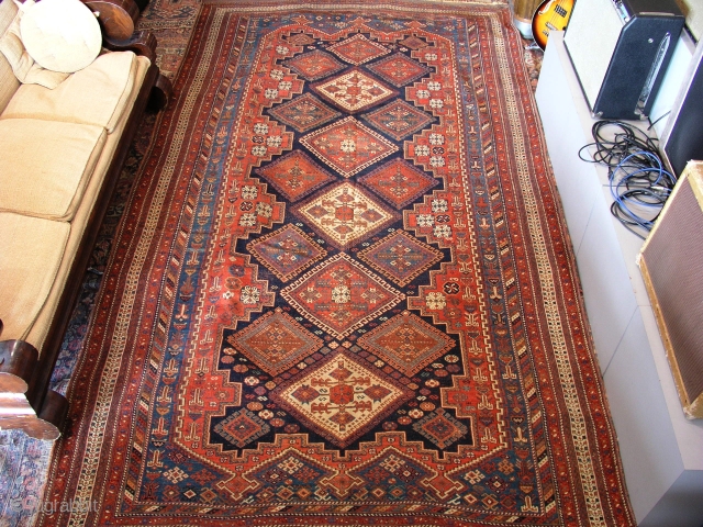 Antique Afshar rug circa 1900 in collectors condition, approximately 82" X 152".                     