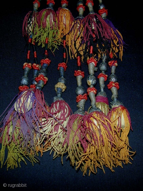 Collection of 7 Old Uzbek Silk Tassles.                          