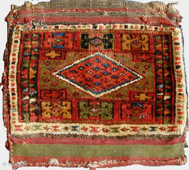 Rare Kurdish Piled Bag. 19th C. All natural colors. A small jewel. 42 x 39 cms                 