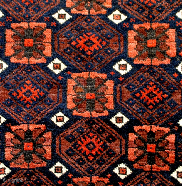 Very attractive Small Baluch rug with a clean Mina Khani design. Early 20th c. 85 x 143 cm. Shiny high pile and a beautifull blue-black indigo ground  . Secured end kilims.  ...