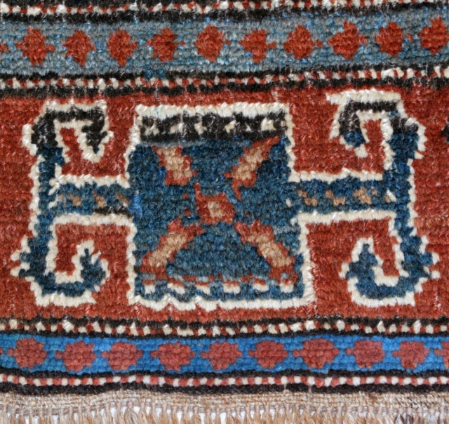 Sonqor Kurdish with a bold border and quite a tribal character. Ca. 1920, 136 x 160 cm. (4'6" x 5'4"). This rug with its squarish size and concentric design could have been  ...