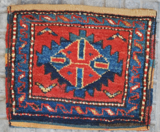 Lambaran chanteh (small bag), Azerbaijan, NW Persia, circa 1930s. 35 x 30 cm. Very good saturated colors and excellent condition. The back looks nearly nicer than front.      