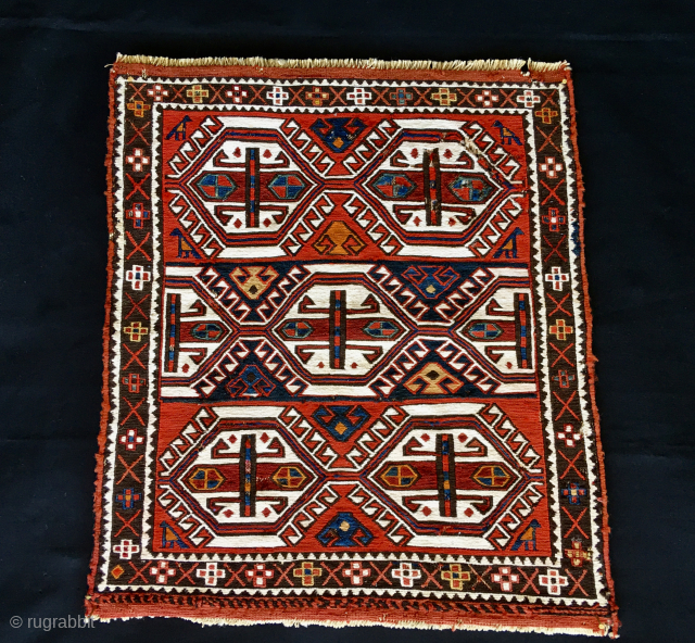 Khyzy or Xizi, north of Baku, Azerbaijan. 
Azerbaijan sumack khorjin bag face. 
Cm 43x49. Late 19th/early 20th century, so 100 to 120 years old. 
North east of Baku. 
Beautiful, rare, in good  ...