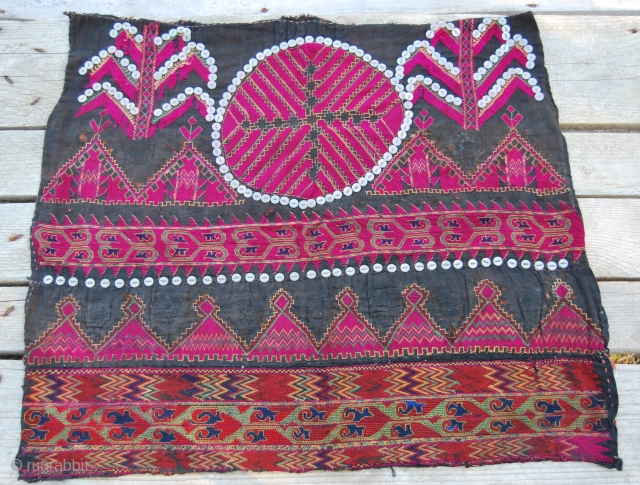 Kohistan woman dress front. Cm 60x70. Datable to the 1920ies/1930ies. Silk embroidery on cotton. Kafiristan/Nuristan/Kohistan woman dress fragment. Early 20th century. Kafiristan means land of infidels, Nuristan means land of light and  ...
