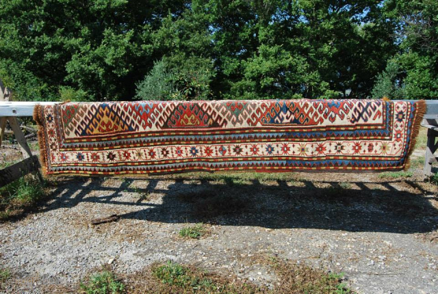 Antique beautiful Karabagh rug. 
Cm 115c220. End 19th century. 
High thick pile. 
Some old restorations, check pics pls. 
Great pattern, great colors, great condition, great everything...... 
Please email carlokocman@gmail.com 
More photos and  ...