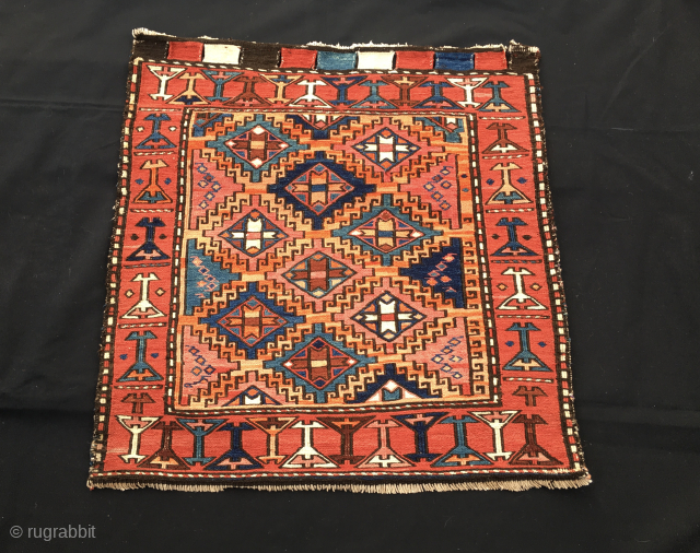 Beautiful, probably Kurdish, (could be Shahsavan?) sumack korjin bag face. Cm 56x59. Early 20th c. Lovely colors, some are certainly natural, some others may not. Great sumack workmanship. Just out a collection.  ...