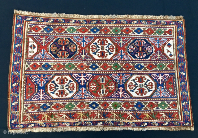 Yes, this is a top Khyzy, north of Baku, Azerbaijan, sumack mafrash main panel. Size is unusually big for such a wonder: cm 67x108. Datable mid 19th century. Really beautiful and extremely  ...