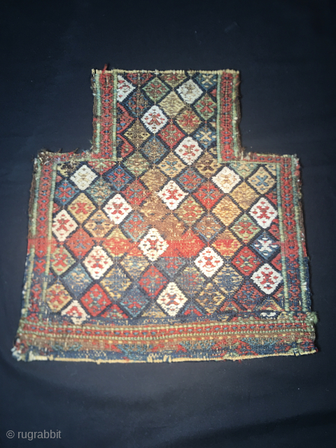 Lovely Shahsavan Sumack namakdan/salt bag face. Cm 36x26x38. End 19th c. Wonderful colors, wonderful pattern. The back side looks like a painting by Jackson Pollock. Might need one more wash. a beautiful  ...
