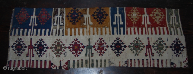 Central Anatolia kilim fragment. Cm 38x110. Second half 19th century. Great colors, great pattern. See more pics on my fb page: https://www.facebook.com/media/set/?set=a.10153419885734258.1073742040.358259864257&type=1&pnref=story

           