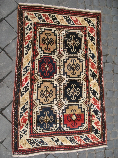 CAUCASIAN ZAKATALA RUG - CM 120X180/FT3.9X5.9 - DATED 1307 OR 1891 - HIGH PILE - MINOR REPAIRS - GREAT CONDITION - GREAT COLORS - VERY PRIMITIVE & VERY CHARMING - E 5.6 