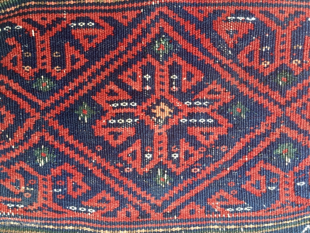 Baluchi sumack khorjin bag face. Cm 43z53. Early 20th century. Great tight weaving. Wonderful graphics. Lovely natural deep colors.              