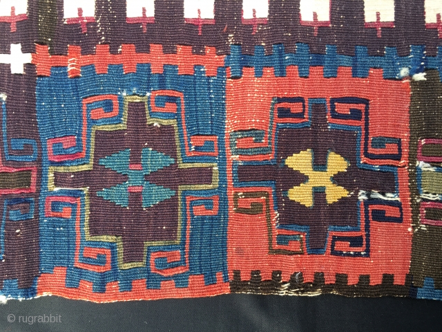 Fantastic kilim fragment. East Anatolia, most probably Reyhanli tribal group. Size is cm 115x200 ca. Datable 1840/1860. Incredibly beautiful natural saturated colors. Great pattern.         