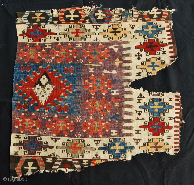 Western Anatolia kilim fragment. Aydin area. Size is cm 77x77. Second half 19th century. Great colors. See more pics on fb: https://www.facebook.com/media/set/?set=a.10152675583659258.1073741953.358259864257&type=1

           