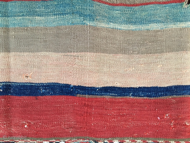 Anatolian cuval or storage bag. Cm 110x120 ca. 1880sh. Coarse wool, fine weave. Battered, wrecked but beautiful, antique, colorful, great! Reasonably priced.           