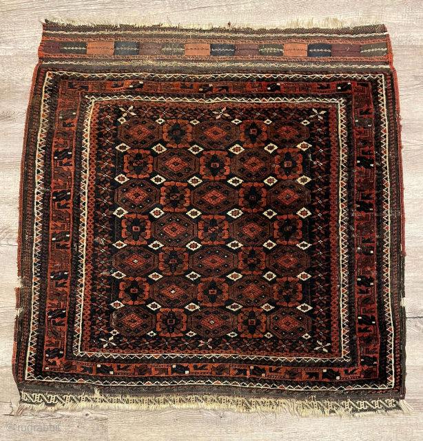 Beautiful antique Baluchi pile bag
Big size cm 72x72
Age could be roughly end 19th, early 20th century
In rather good conditions with some minor flaws, see pic 4 & 5
It was part od a  ...