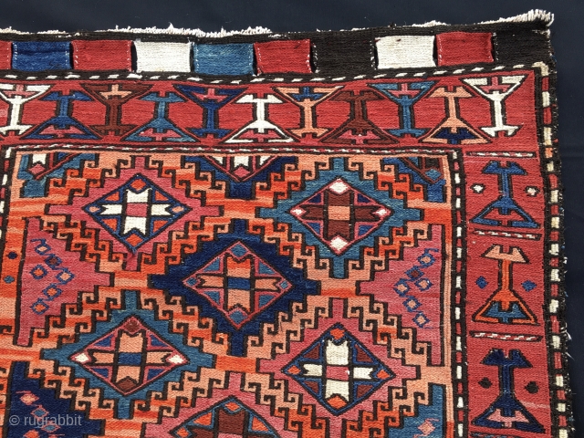 
Beautiful probably Kurdish sumack korjin bag face. Cm 56x59. Early 20th c. Lovely colors, some are certainly natural, some others may be not. Great sumack workmanship. Just out the collection of mt.  ...