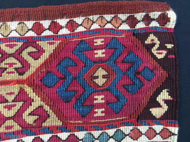 Enjoy the color power! 
Wonderful antique natural color Sinanli tribal group bag face. 
Eastern Anatolia. Cm 69x73. 
See the fantastic cochineal, the lovely madder red & orange, the bright yellow, the deep  ...