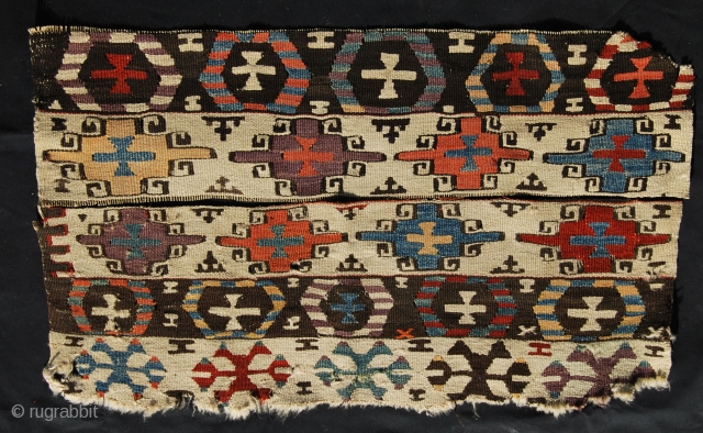 Western Anatolia Kilim fragments. Aydin area. Second half 19th century.Cm 44x72 together. Lovely pattern. Great dyes.An iconic fragment! See more pics here: https://www.facebook.com/media/set/?set=a.10153004693194258.1073741995.358259864257&type=1&pnref=story
          