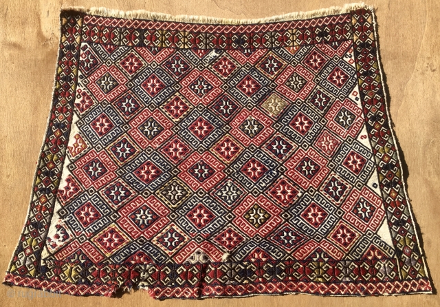 Turkey. Eastern Anatolia. Malatya area. Sinanli tribal group.
Either a mafrash end panel or the front of a saddle bag or heybe/khorjin.
Very thin weaving, wool and silk.
Great paatern.
Antique.
More pics/infos on rq.
Was 360€, now  ...