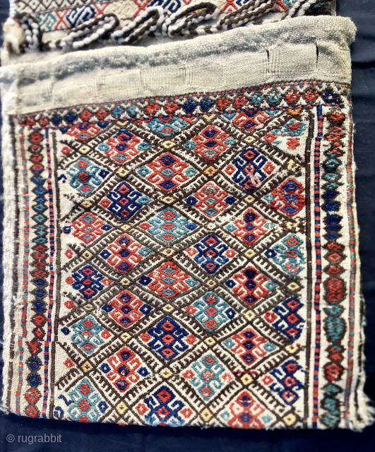 Armenia, Zangadzor region, the southernmost part of Armenia, border with Iran." Thanks to asolo_kilim_gallery who found it out. 
Beautiful heybe or saddle bag. 
Size is cm 44x122 
Approx age is end 19th,  ...