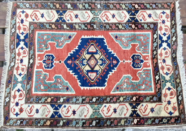 Dobag Project era rug.
The renaissance of hand spun wool and natural dyes, best tribal art. 
Anatolian Dobag era pile rug. 
Cm 138x184. 
Roughly 1970/1980sh. 
Wonderful natural colors on great, best available hand  ...