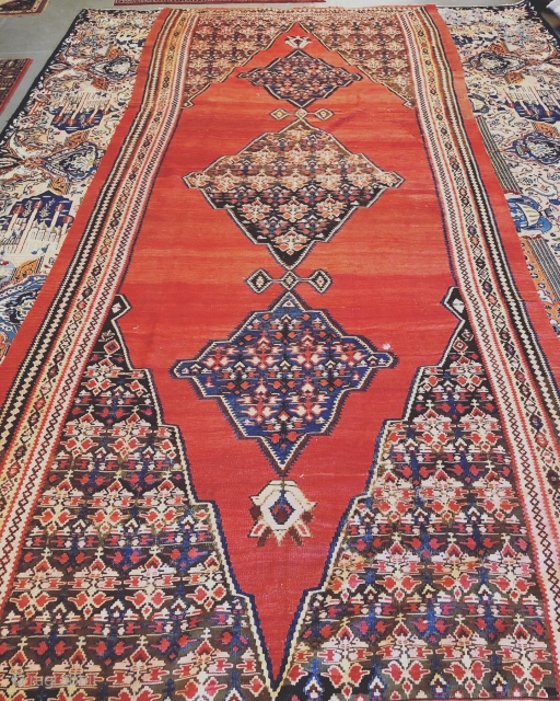 Nice Persian Bijar Kilim size is 6x15  (182 cm x 457 cm ) in very good condition               