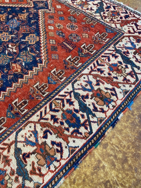 Compelling but distressed 19th century Afshar rug. 4-2" x 5-7"                       