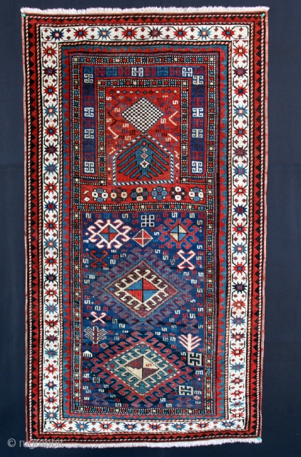 unusual karabagh prayer rug from Late 19th C. 
                        