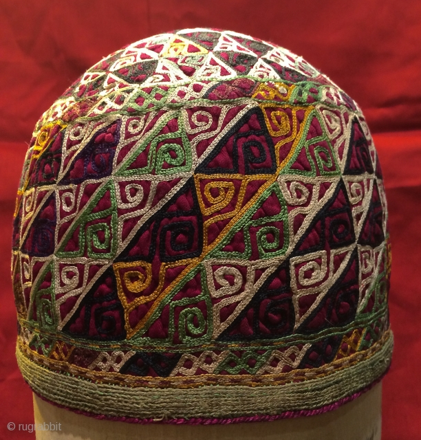 Turkmen Chodor embroidery hat.16 cm high  20 diameter                        