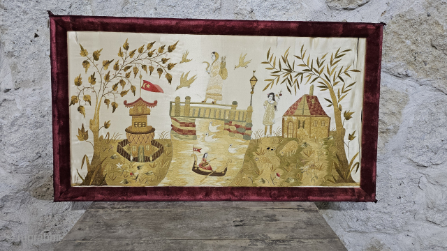 Antique silk embroidery picture panel.
Size:103*58 cm
salaberina@gmail.com                           