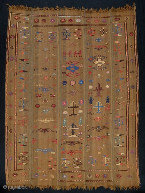 Shilaki. Rare embroidered Jajim from Persian Azerbaijan, dated 1342 (1923),on which the women in the household of Ojak Ghiraghy prepared bread.
2m x 1.52m
          