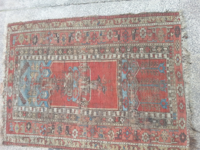 Sweet shot ladik prayer rug. Some age. Will wash wonderfully. 
64 inches x 46 inches.
£200.                  