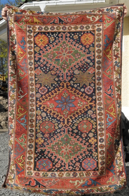 Great, small and unusual Lori rug with fantastic colors ca. 170 x 112 cm. Repiling to central medallion, and in a few spots but overall great condition.      