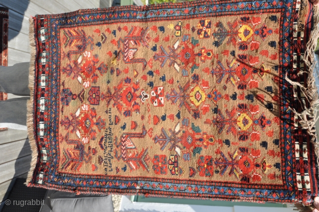 Small camel-ground Khamseh with inscription dating to around third quarter 19th century ((105x87 cm). Vibrant colors and highly collectible. Minor staining, and wear. Price Best Offer.       