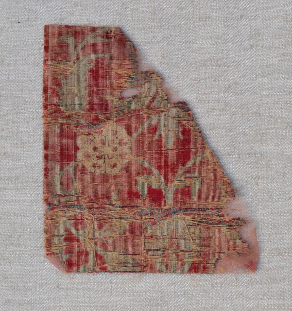 Indian Mughal velvet small fragment from the border of a ' Summer carpet ' circa 1600. Additional research and provenance information available on request.         